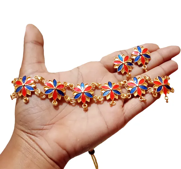 Assamese_Traditional_Gold_Plated_Red_Blue_Colour_Golpata_Necklace_Set_For_Women